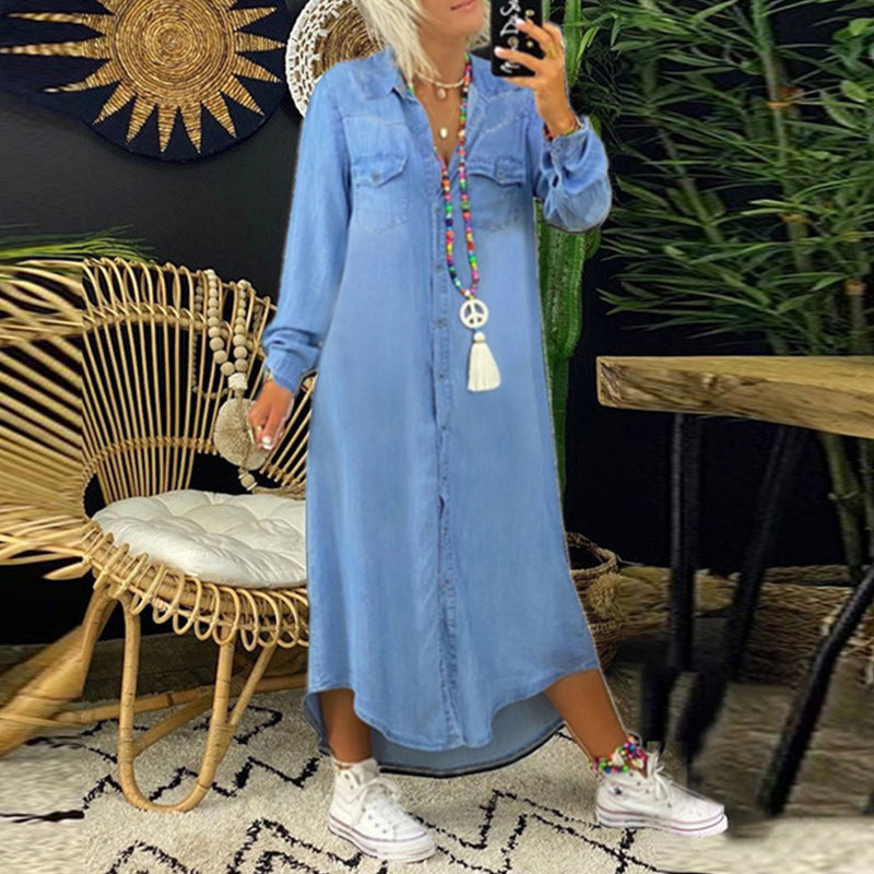 Lina™ – langermet maxikjole i denim.