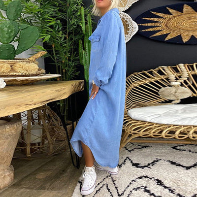 Lina™ – langermet maxikjole i denim.