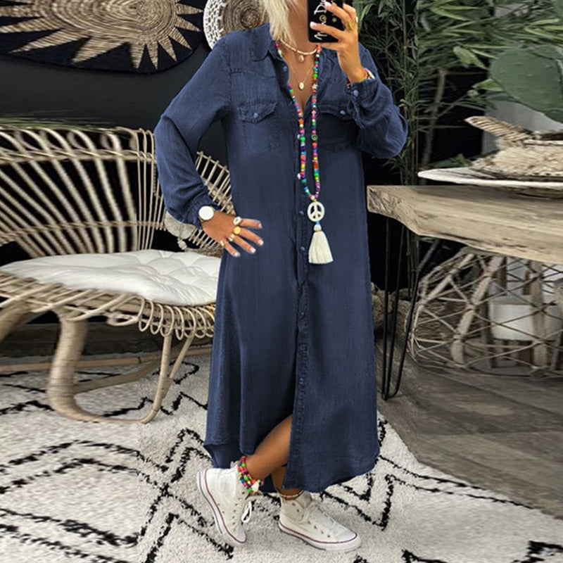Lina™ – langermet maxikjole i denim.