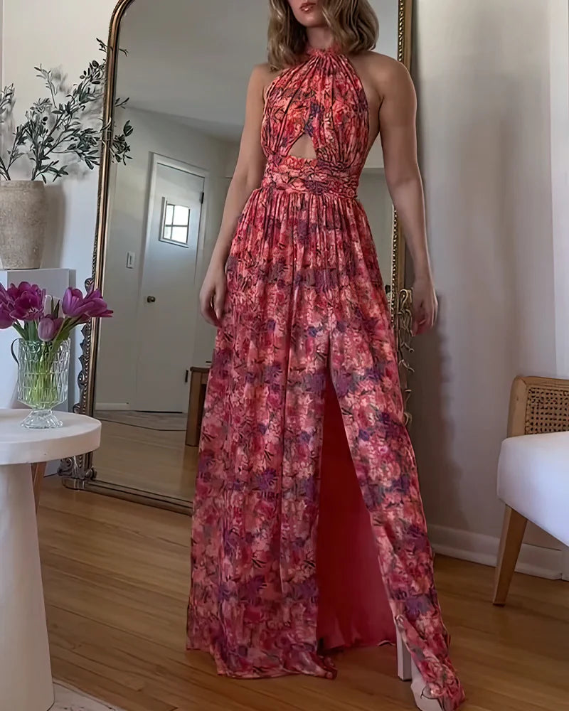 Isa Luna | Ryggløs maxikjole med blomsterprint