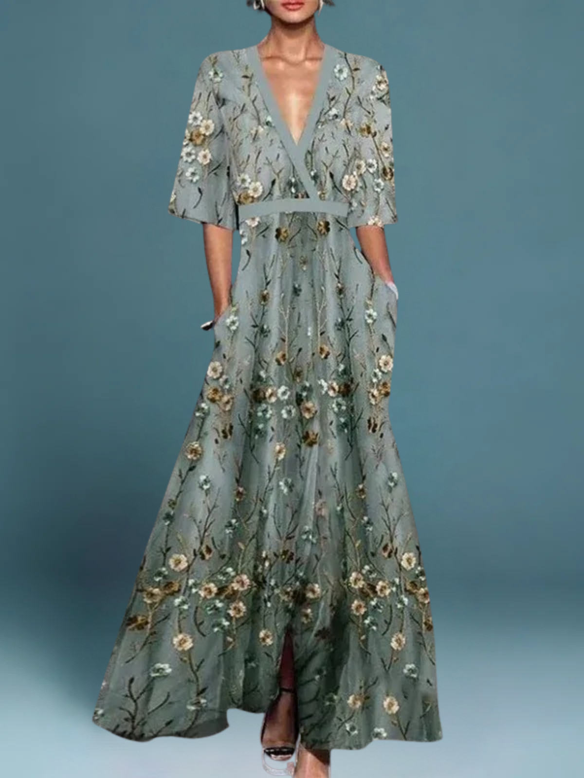 Océane – Elegant lang blomsterkjole